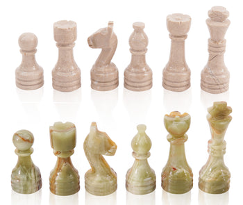 Marble Chess Pieces Verona and Green Marble 3.5 Inch King Figures Handmade 32 Chess Figures - Suitable for 15-20 Inch Chess Game