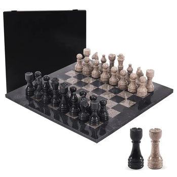 15-Inch Marble Black & Oceanic Chess Set with Storage Box for Adults & Family - Board Game Home Décor