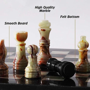Marble Chess Set 10" Inches Black and Green Handmade Chess Sets With Storage Box and 2 Extra Queen