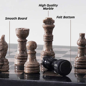 Marble Chess Set 10" Inches Black and Oceanic Handmade Chess Sets With Storage Box and 2 Extra Queen