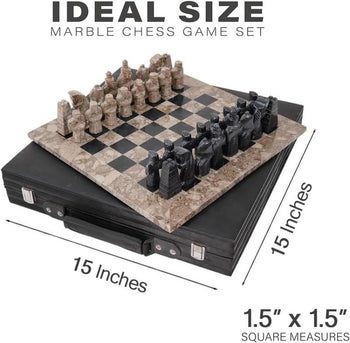 15-Inch Antiee Oceanic & Black Marble Chess Set with Storage Box Board Game - Chess Board For Adults