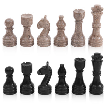 Marble Chess Pieces Oceanic and Black Marble 3.5 Inch King Figures Handmade 32 Chess Figures - Suitable for 15-20 Inch Chess Game