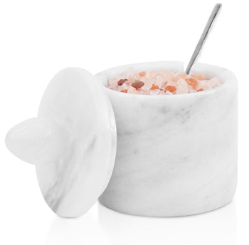 Marble Salt Cellar With Lid 4 Inch Salt and Pepper Bowl, Handmade Salt Holder with Lid and Spoon, Sugar Bowl, Salt Container