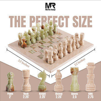 Marble Chess Set 12" Inches Verona and Green Handmade Chess Sets With Storage Box and 2 Extra Queen