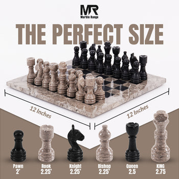 Marble Chess Set 12" Inches Oceanic and Black Handmade Chess Sets for Adults - Marble Board Game for Family with Storage Box & 2 Extra Queen, Ideal Travel Chess Set & Home Décor