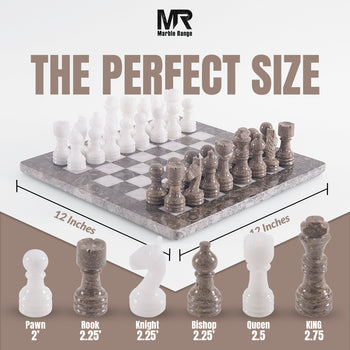 Marble Chess Set 12" Inches Oceanic and White Handmade Chess Sets With Storage Box and 2 Extra Queen