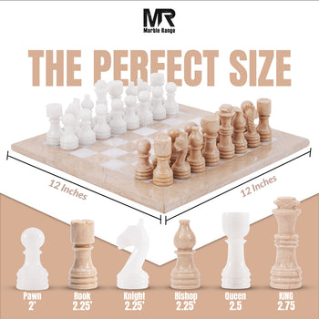 Marble Chess Set 12" Inches Verona & White Handmade Chess Sets for Adults - Marble Board Game for Family with Storage Box & 2 Extra Queen, Ideal Travel Chess Set & Home Décor