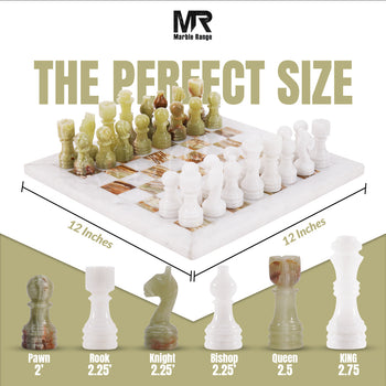 12-Inch White & Green Onyx Marble Chess Set with Storage Box For Family - Travel Chess Set
