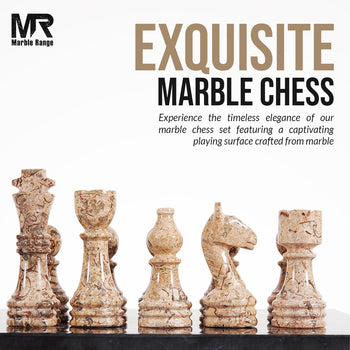 15-Inch Marble Black & Fossil Coral Chess Set with Storage Box  2 Player Games for Adults -  Board Game
