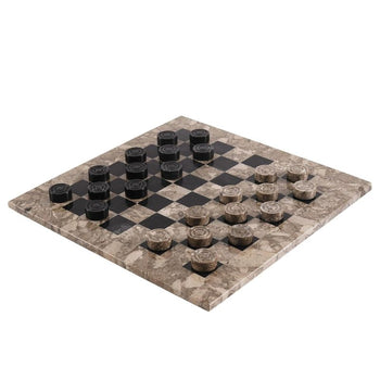 Checkers Board Game 15 Inches Oceanic and Black Handmade 2 Player Tournament Checker Set - Portable Table Draughts Kids Board Games Sets