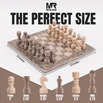 Marble Chess Set 12" Inches Oceanic and Verona Handmade Chess Sets With Storage Box and 2 Extra Queen