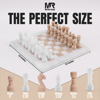 Marble Chess Set 12" Inches White and Verona Handmade Chess Sets With Storage Box and 2 Extra Queen