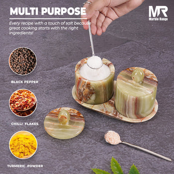 Marble Salt Cellar with Lid For Salt & Spice Container - Sugar Bowl Kitchen Storage
