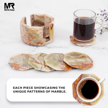 3.5' Marble Coaster Set of 6 For Coffee, Dining & Kitchen Tables - Tea Cup & Coffee Mug Coasters