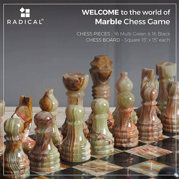 Black And Multi Green 15 Inches Premium Quality Marble Chess Set