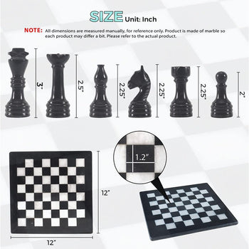 Black and White 12 Inches Premium Quality Marble Chess Set