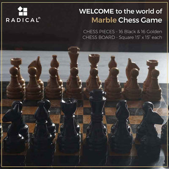 Black and Golden 15 Inches Premium Quality Marble Chess Set