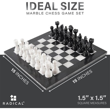 Black and White 15 Inches Premium Quality Marble Chess Set (With Storage Box)