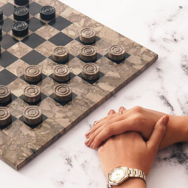 Checkers Board Game 15 Inches Oceanic and Black Handmade 2 Player Tour ...