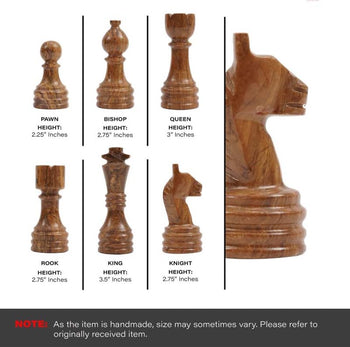 Fossil Coral and Dark Brown 15 Inches High Quality Marble Chess Set