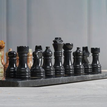 Marble Black & Multi Green Premium Quality Chess Pieces