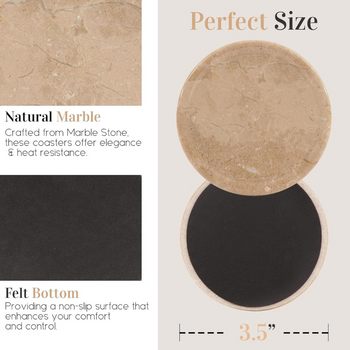 Radicaln Marble Coasters for Drinks 3.5 Inches Set of 6 Handmade Round Coasters with Holder - Coasters for Coffee Table - Home Office
