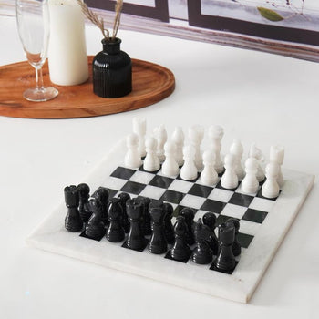 White and Black 12 Inches High Quality Marble Chess Set