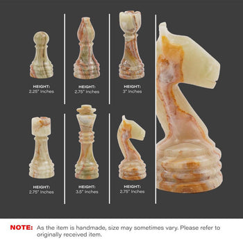 White and Green 15 Inches High Quality Onyx Marble Chess Set (With Storage Box)