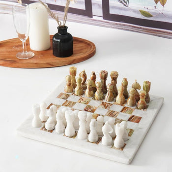 White and Green Onyx 12 Inches High Quality Marble Chess Set