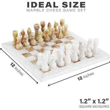 White and Green Onyx 12 Inches High Quality Marble Chess Set