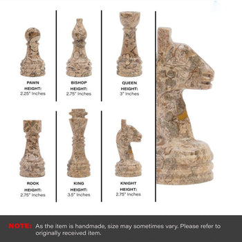 Black and Fossil Coral 15 Inches Premium Quality Marble Chess Set (With Storage Box)