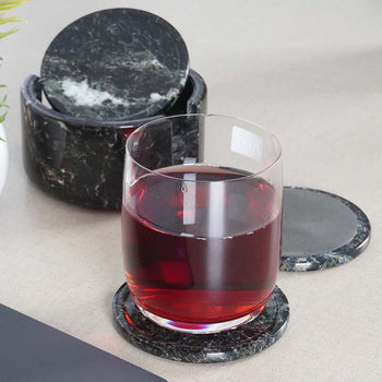 Radicaln Marble Coasters for Drinks 3.5 Inches Set of 6 Handmade Round Coasters with Holder - Coasters for Coffee Table - Home Office