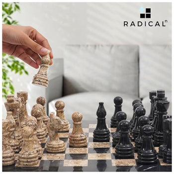 Black and Fossil Coral 15 Inches High Quality Marble Chess Set