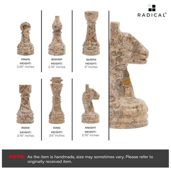 Black and Fossil Coral 15 Inches High Quality Marble Chess Set